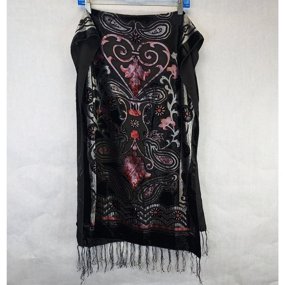 Velvet Burnout Scarf Shawl Rectangle Sheer Tassel Heart Paisley Witch Whimsigoth